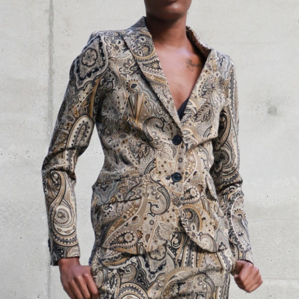 New Summum Paisley Fantasy Blazer brown tan yellow size 36 / small workwear